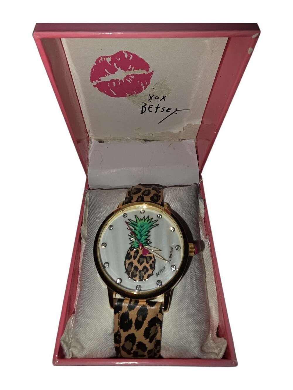 Betsey Johnson Leopard Pineapple Watch - Pink/Brown Strap